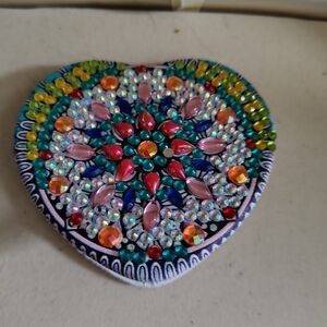 Bejeweled Heart Trinket Box - Multicolor Crystal Accent